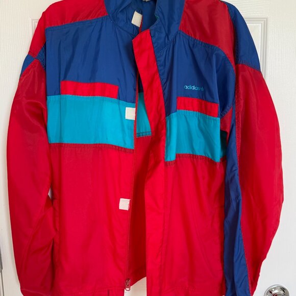 VINTAGE 80s Adidas Windbreaker Lightweight Jacket Mens Colorblock Full Zip - Picture 4 of 7